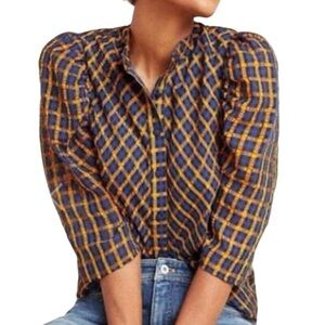 Eva Franco Anthropologie Puff Sleeve Button Down Shirt